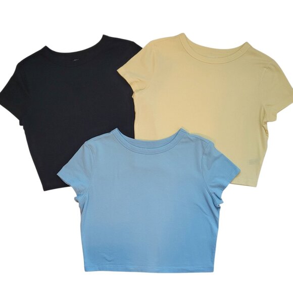 Wild Fable Butter Yellow Sky Blue Black Crop Top Size L - Picture 1 of 16